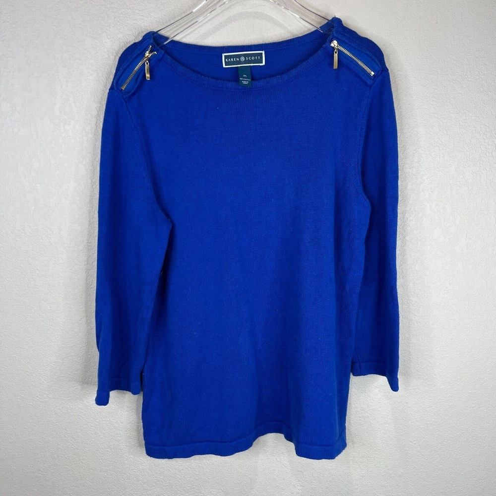Karen Scott Women’s Boat Neck Pullover Sweater Long Sleeve Navy Blue Size Medium